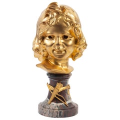 Gilded Bronze Child's Head on Marble Base