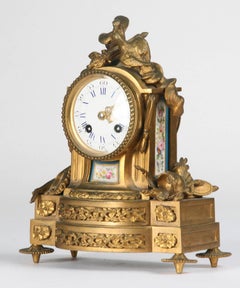 Gilded Bronze Clock in Louis XVI Style with Porcelain Plaques in Sevres Style