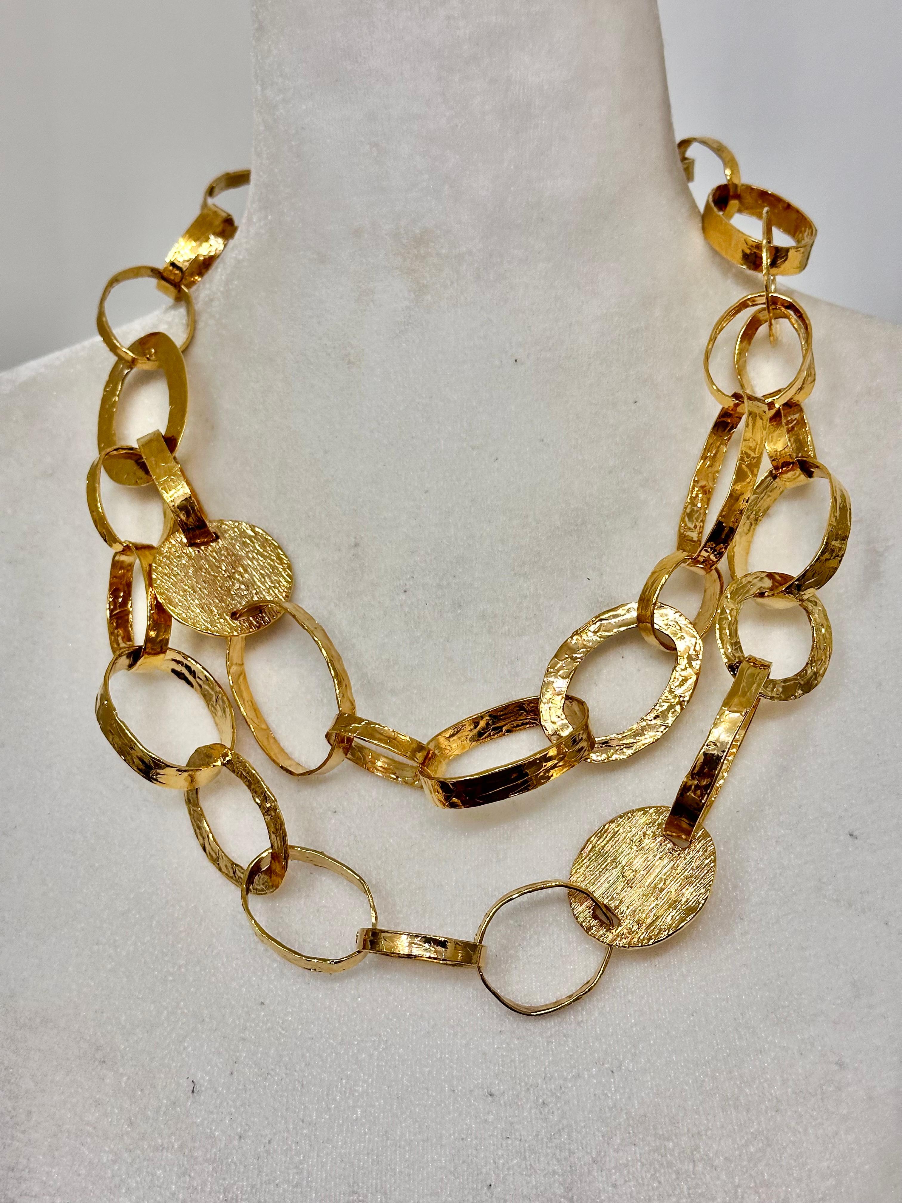 da uomo o donna Girocollo a doppio anello in bronzo dorato in vendita
