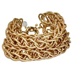 Bracelet double chaîne tissée en bronze doré