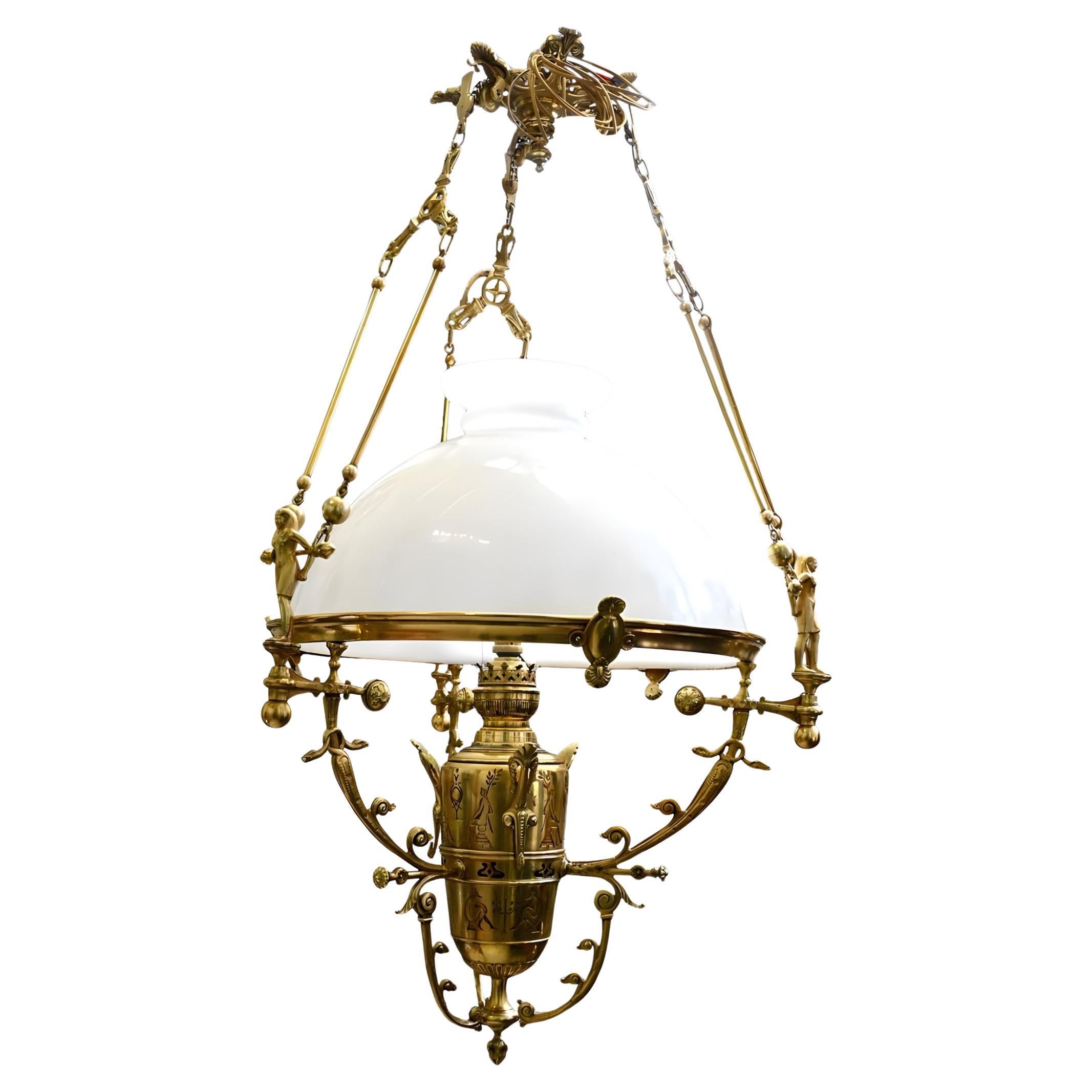 Gilt Bronze Égyptomania Chandelier, Egyptian Revival, France, 1890
