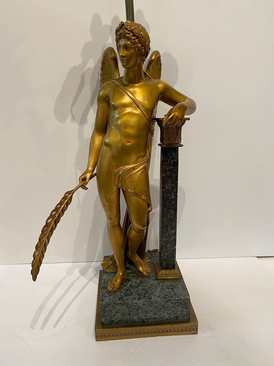 Gilded Bronze Figural Lamp In Good Condition For Sale In Los Angeles, CA