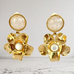 Gilded Bronze Flower Charms with Mother of Pearl and Rock Crystal  Unique Piece.