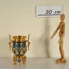 Gilded Bronze Flower Pot Enamel Decoration, France, Late 19th Century