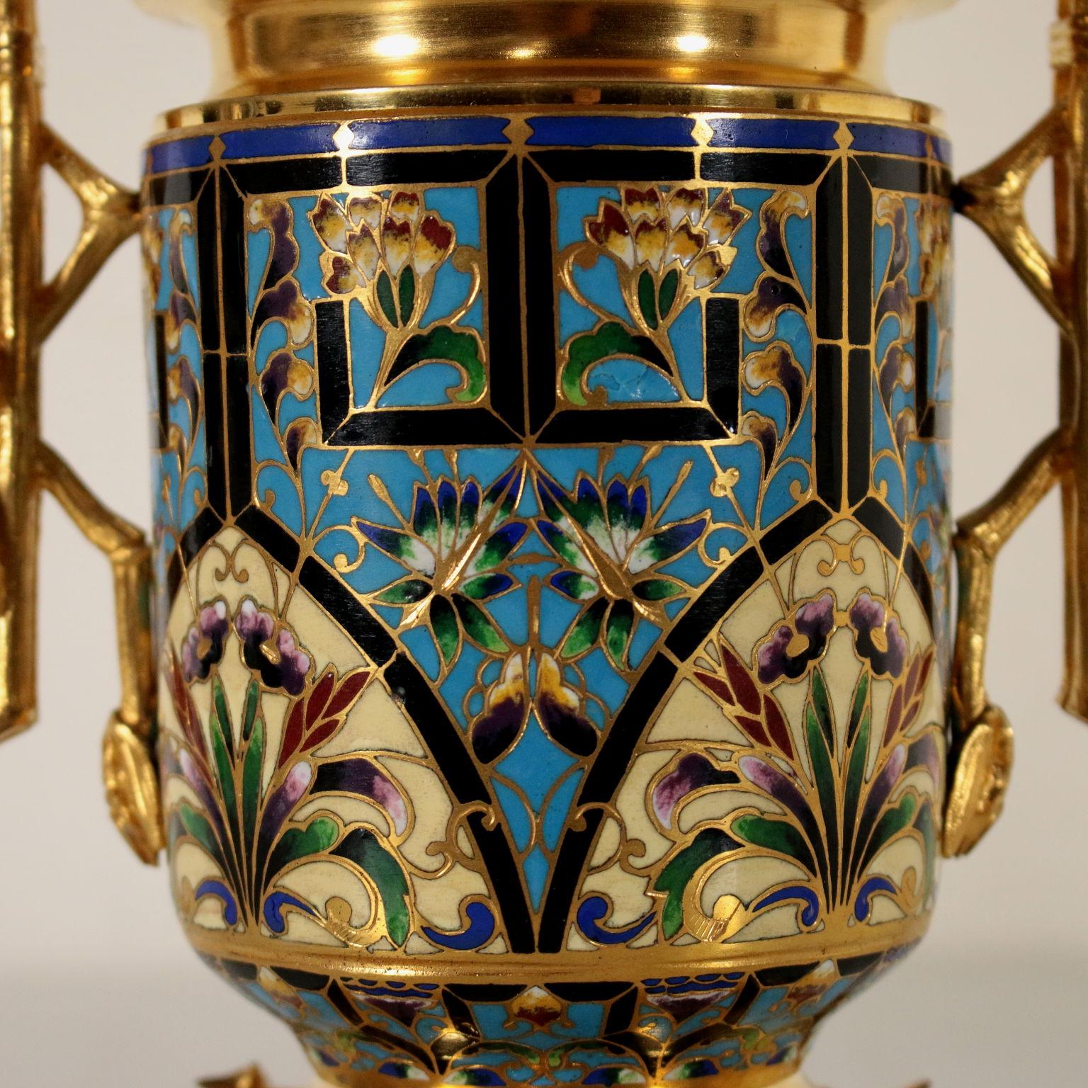Other Gilded Bronze Flower Pot Enamel Decoration, France, Late 19th Century