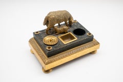 Gilded Bronze French Inkwell of and Sheep and Its Lamb, Early 19th Century