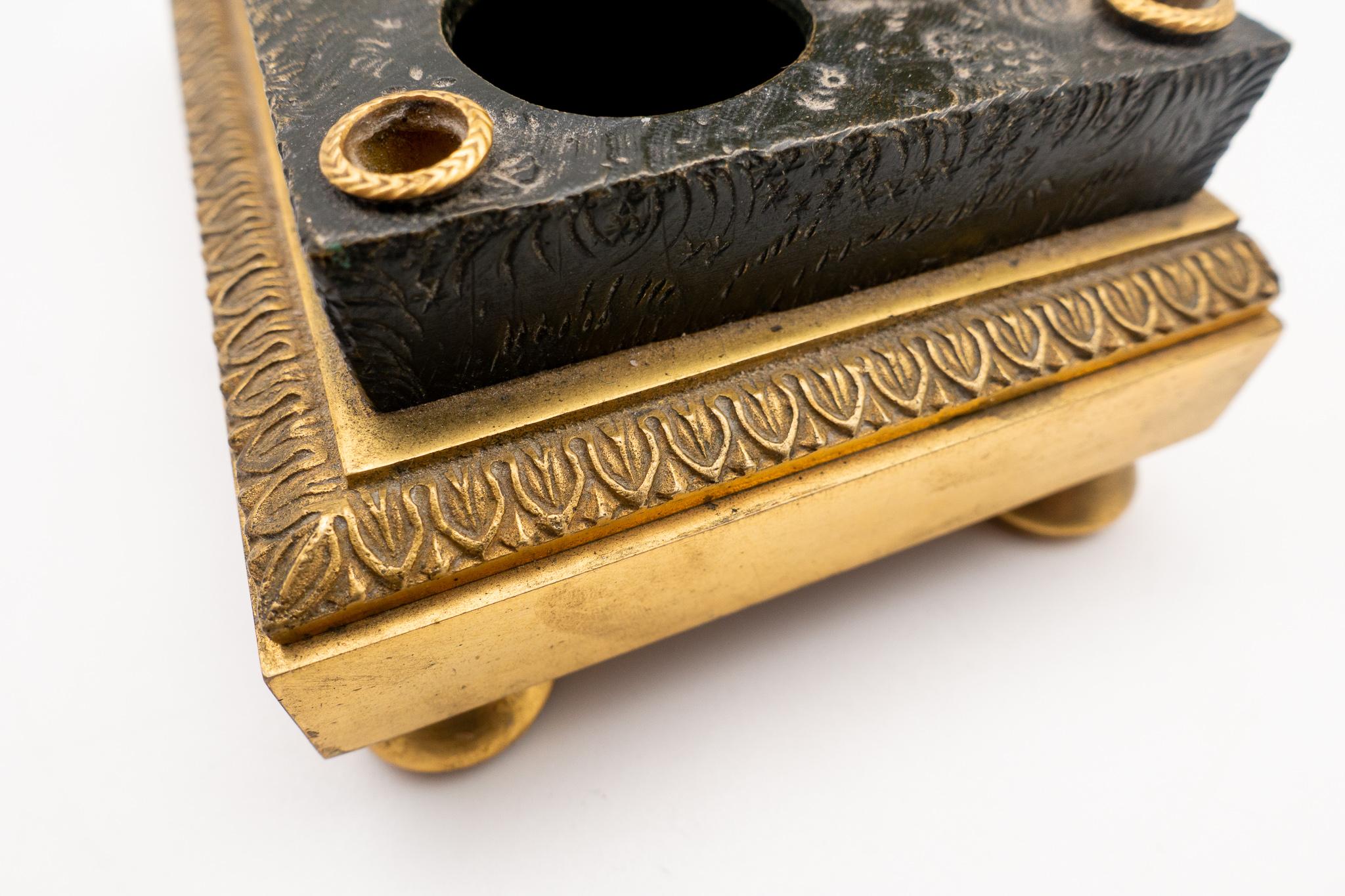Gilded Bronze French Inkwell of and Sheep and Its Lamb, Early 19th Century 1