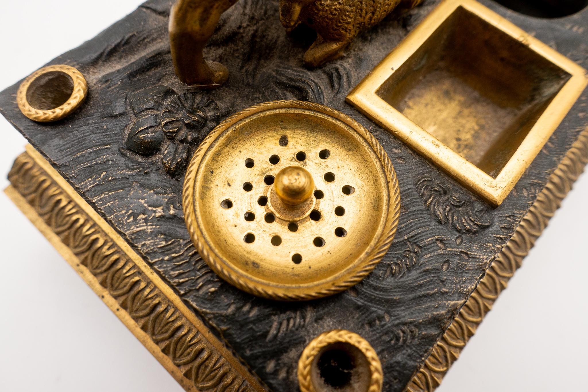 Gilded Bronze French Inkwell of and Sheep and Its Lamb, Early 19th Century 2