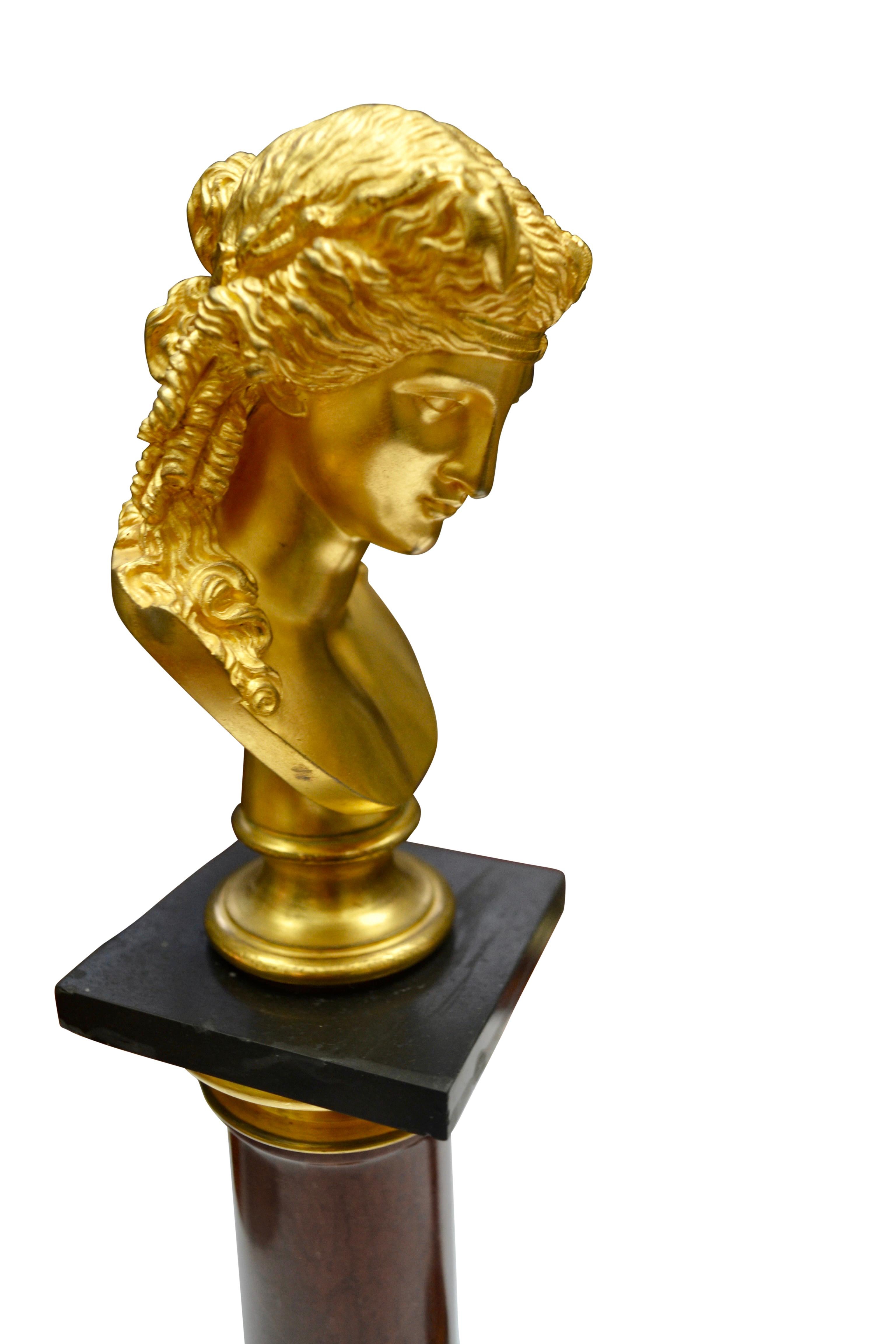 Gilded Bronze Heads of Bacchus and Ariadne on Marble Columns 1