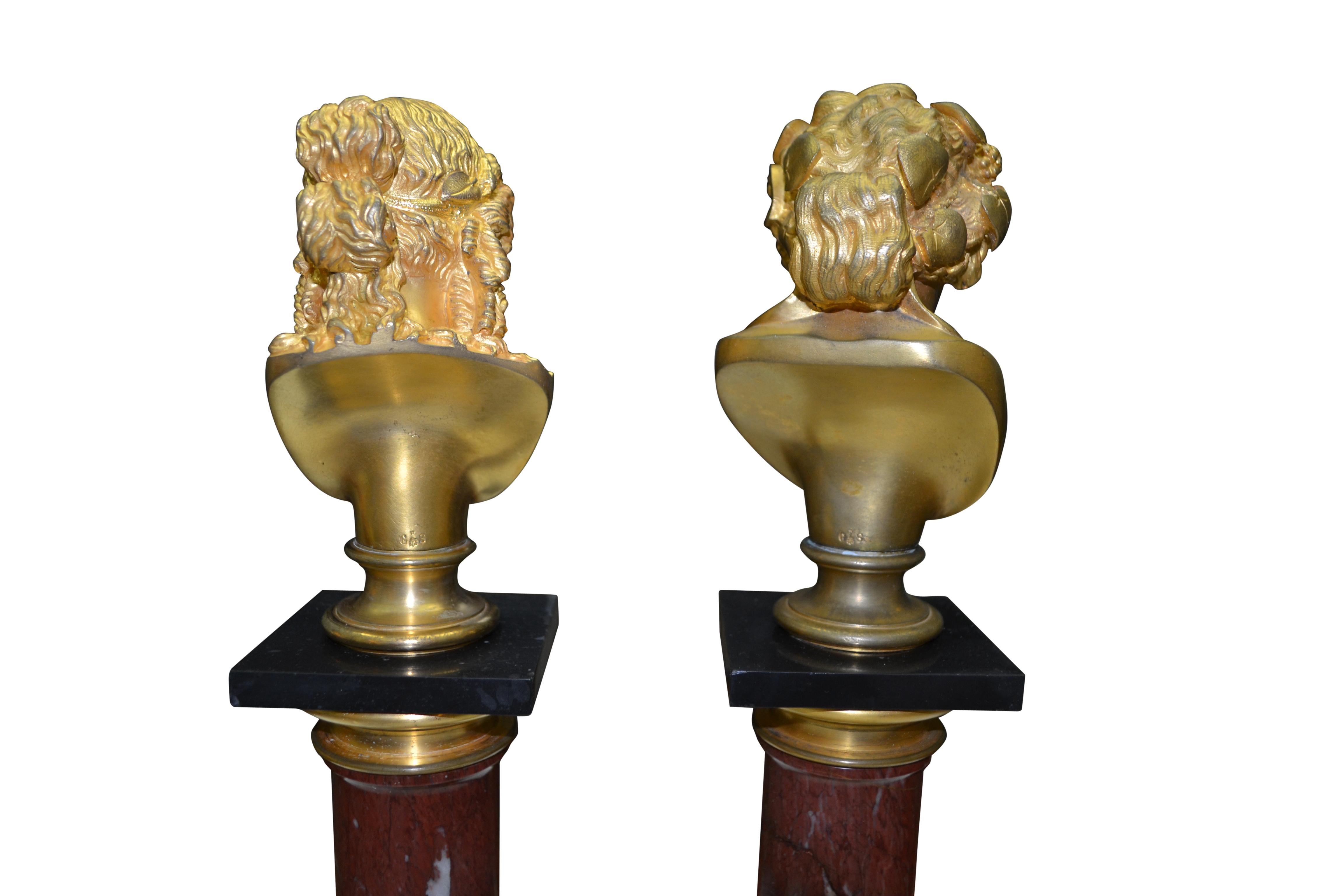 Gilded Bronze Heads of Bacchus and Ariadne on Marble Columns 2