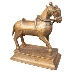 Gilded Bronze Horse Sculpture, Antique Asian Art, 1930, Elegant Design