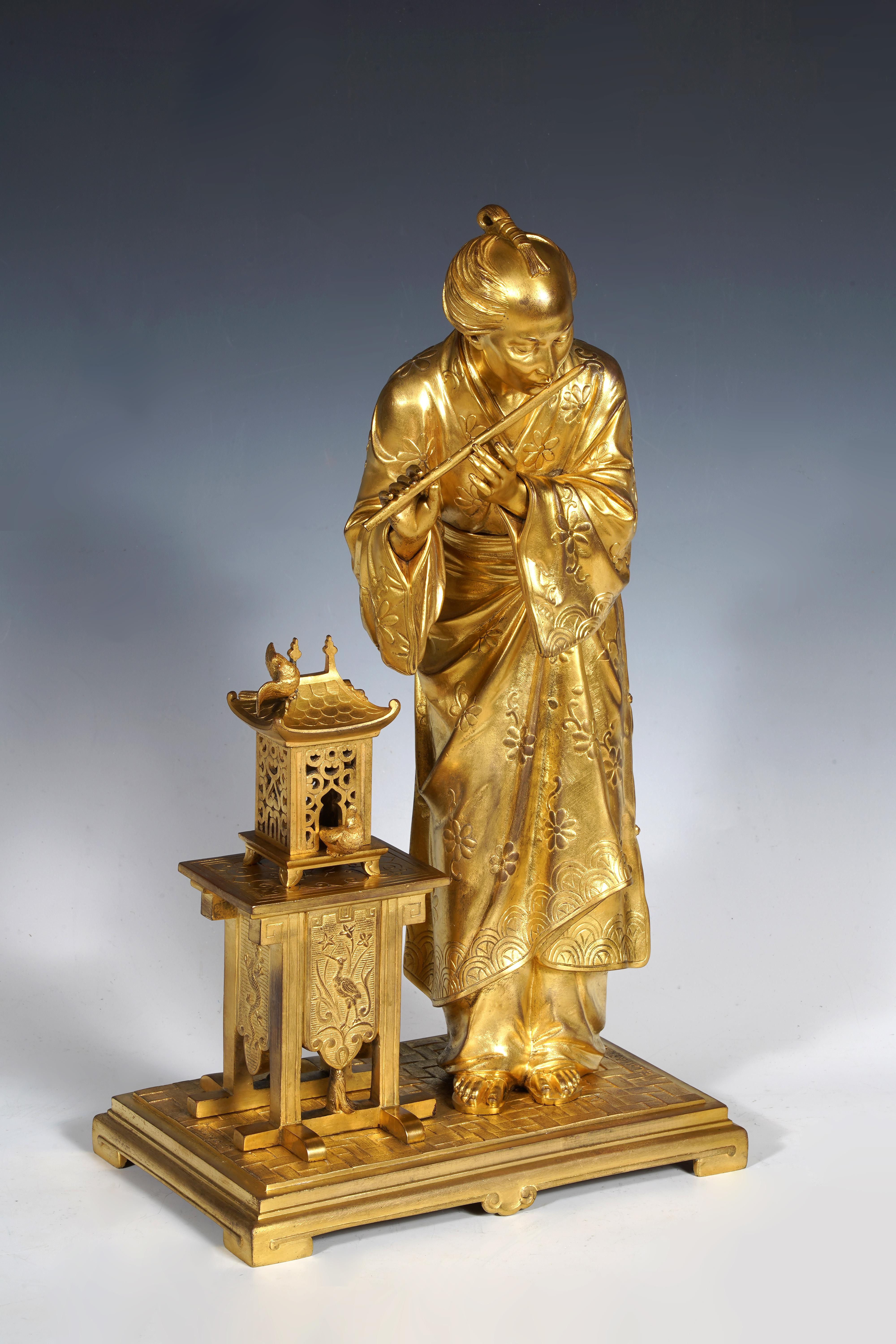 Francese Coppia giapponese in bronzo dorato di E. Laurent & Raingo Frères, Francia, 1880 ca. in vendita