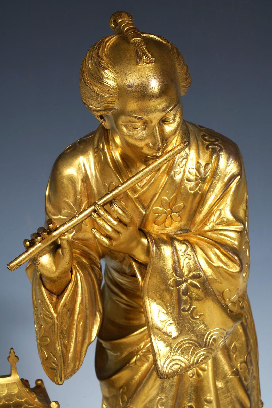 Dorato Coppia giapponese in bronzo dorato di E. Laurent & Raingo Frères, Francia, 1880 ca. in vendita