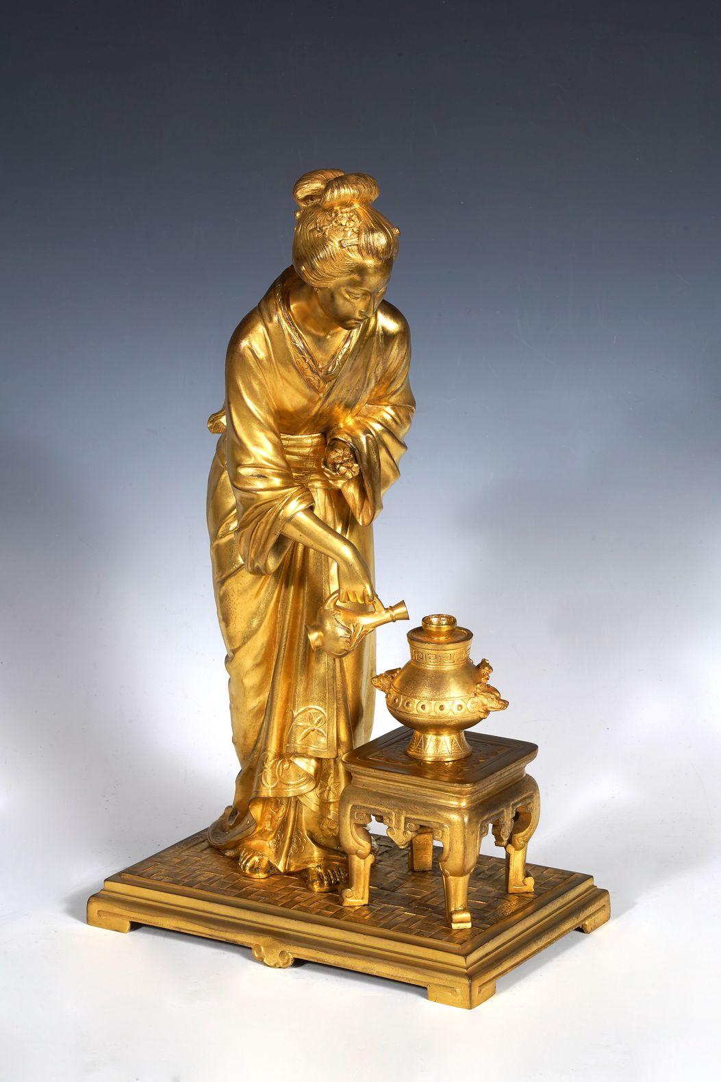 Bronzo Coppia giapponese in bronzo dorato di E. Laurent & Raingo Frères, Francia, 1880 ca. in vendita