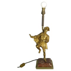 Lámpara de bronce dorado con figura de caballero renacentista - Finales S. XIX - 1Y150