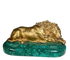 Gilded Bronze Lion On Malachite