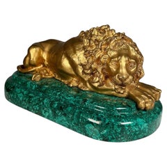 Gilded Bronze Lion On Malachite