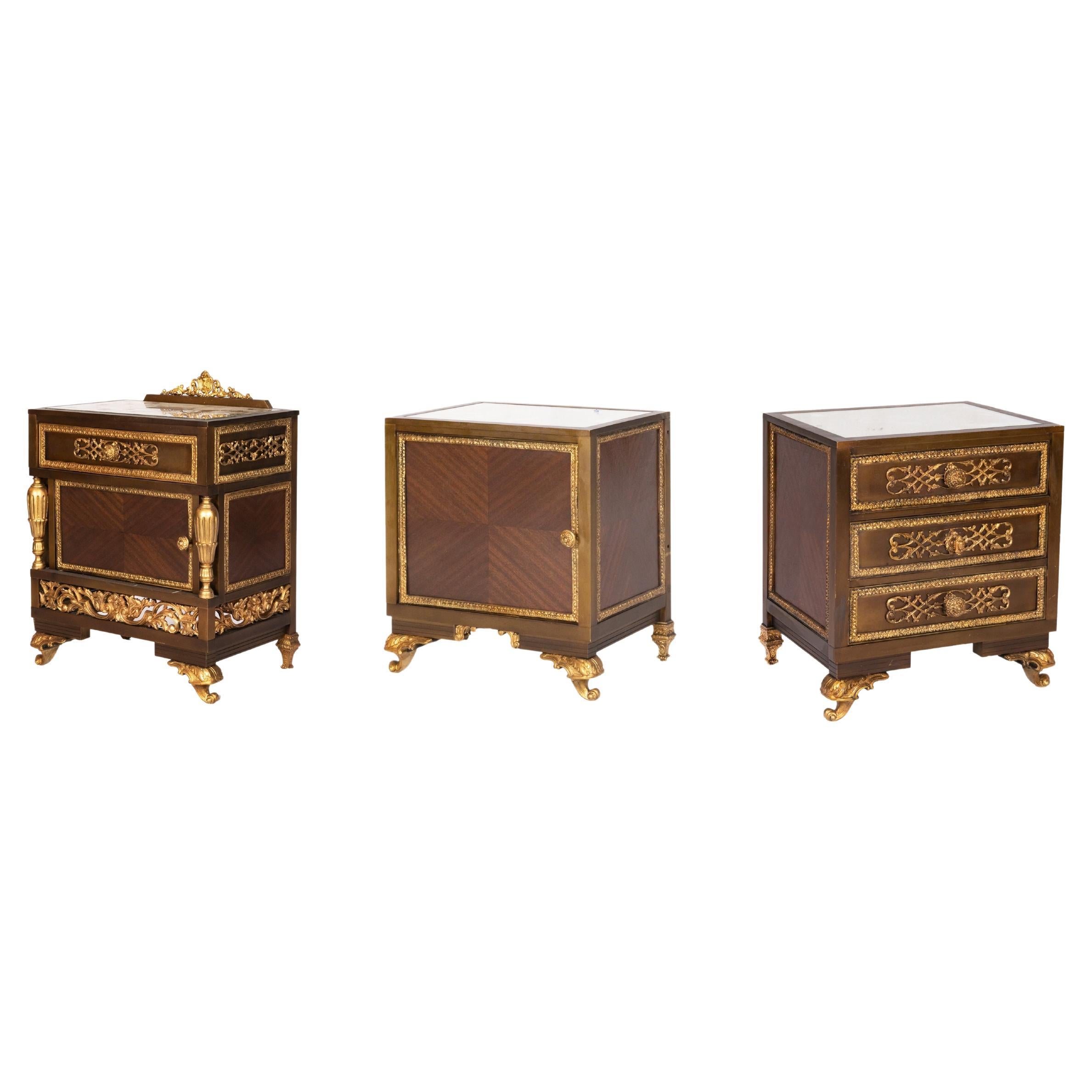 Gilded Bronze Louis XV Bedside tables, 20th Century