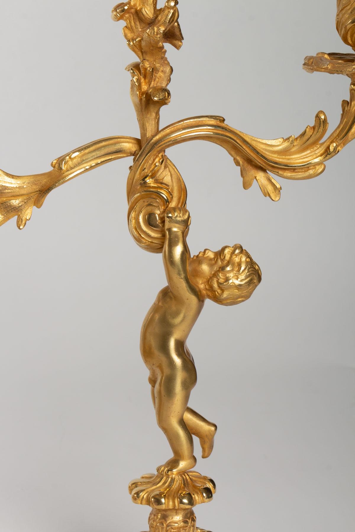 French Gilded Bronze Louis XV Style Mantel Set