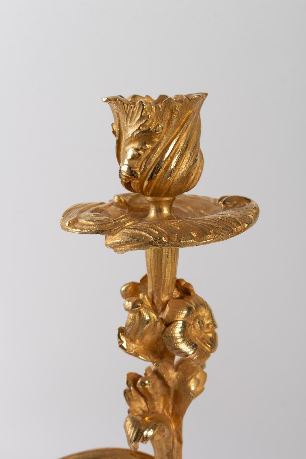 Gilded Bronze Louis XV Style Mantel Set 2