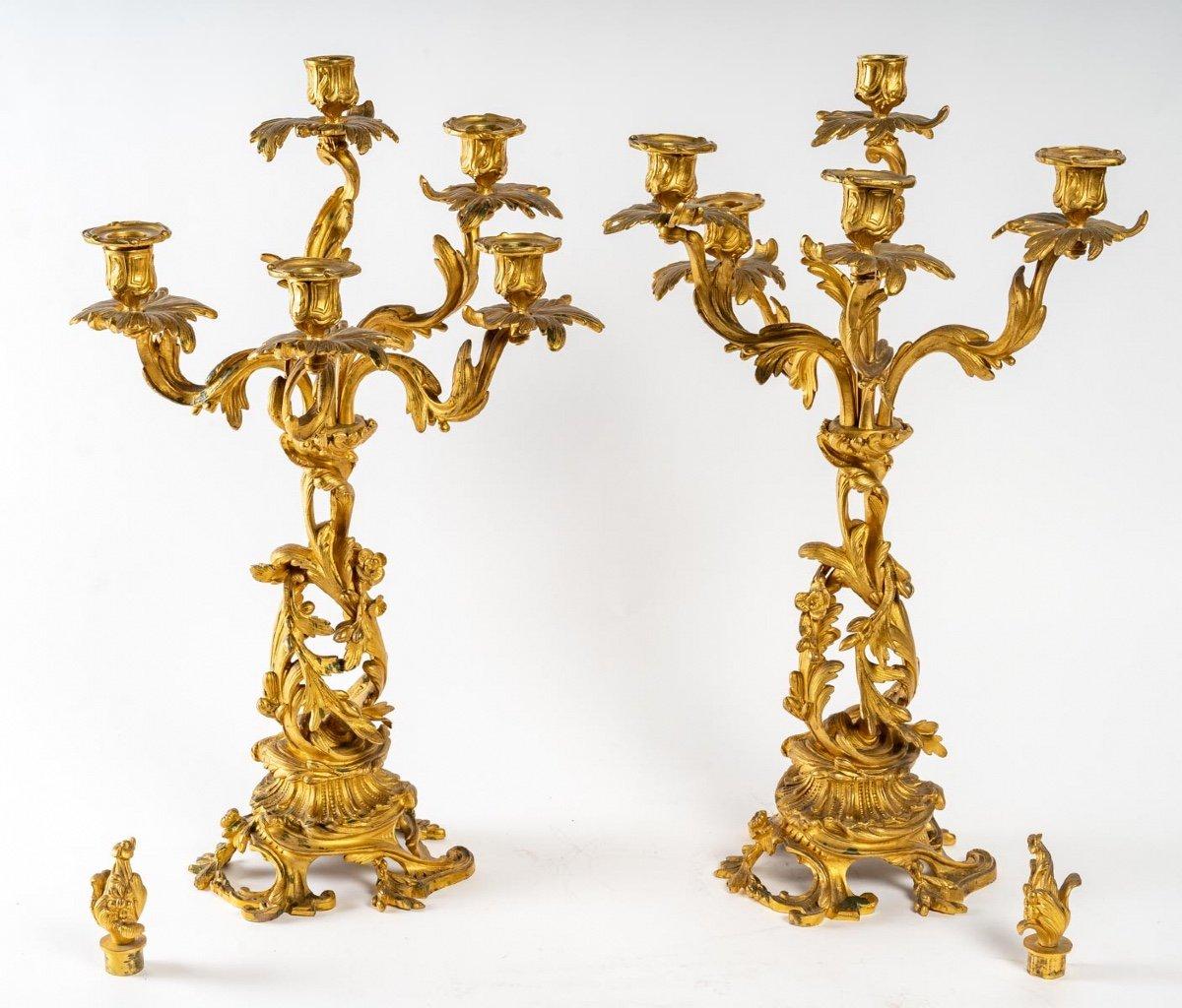 Gilded Bronze Mantel Set End of the XIXth Century In Good Condition In Saint-Ouen, FR