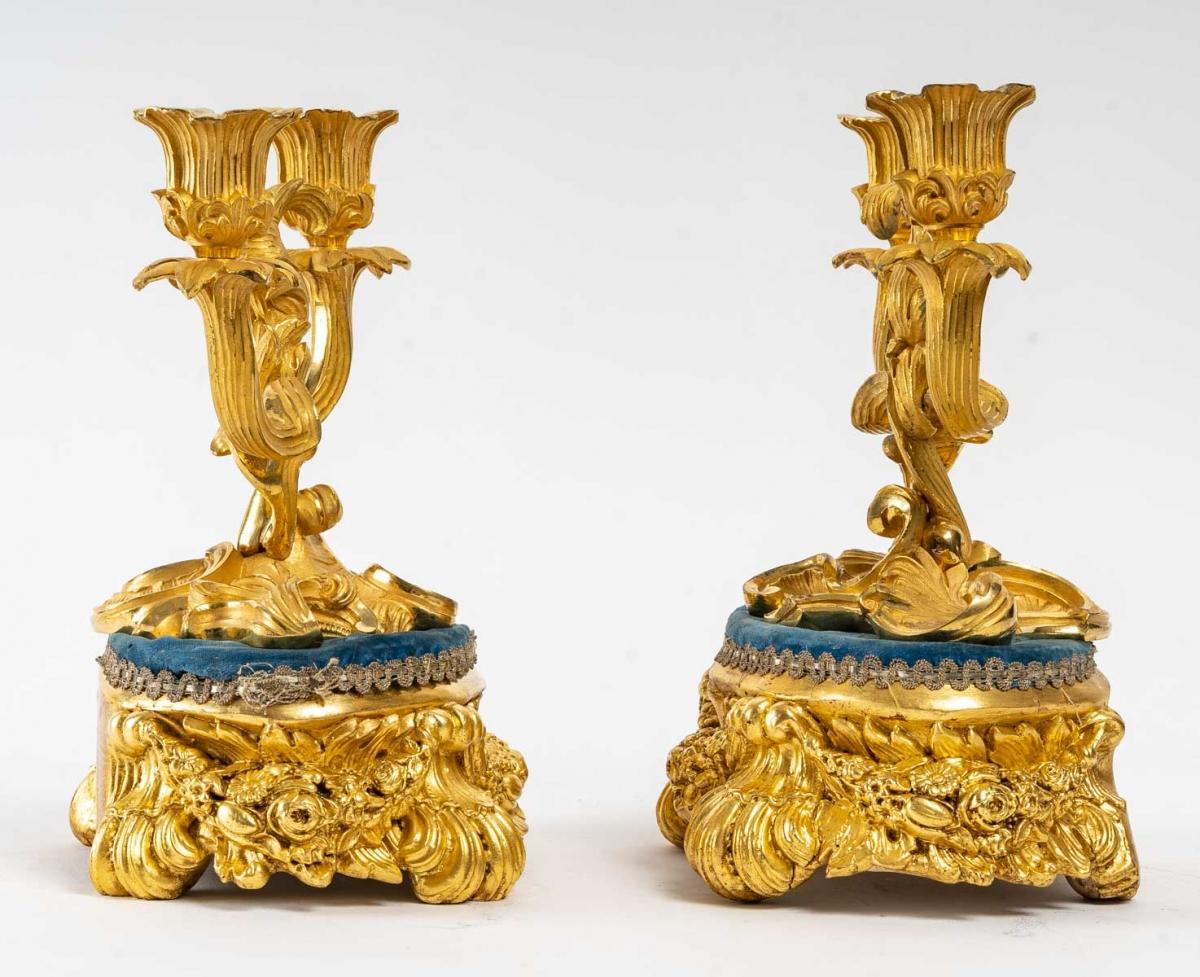 Gilded Bronze Mantel Set, Louis XV Style 4