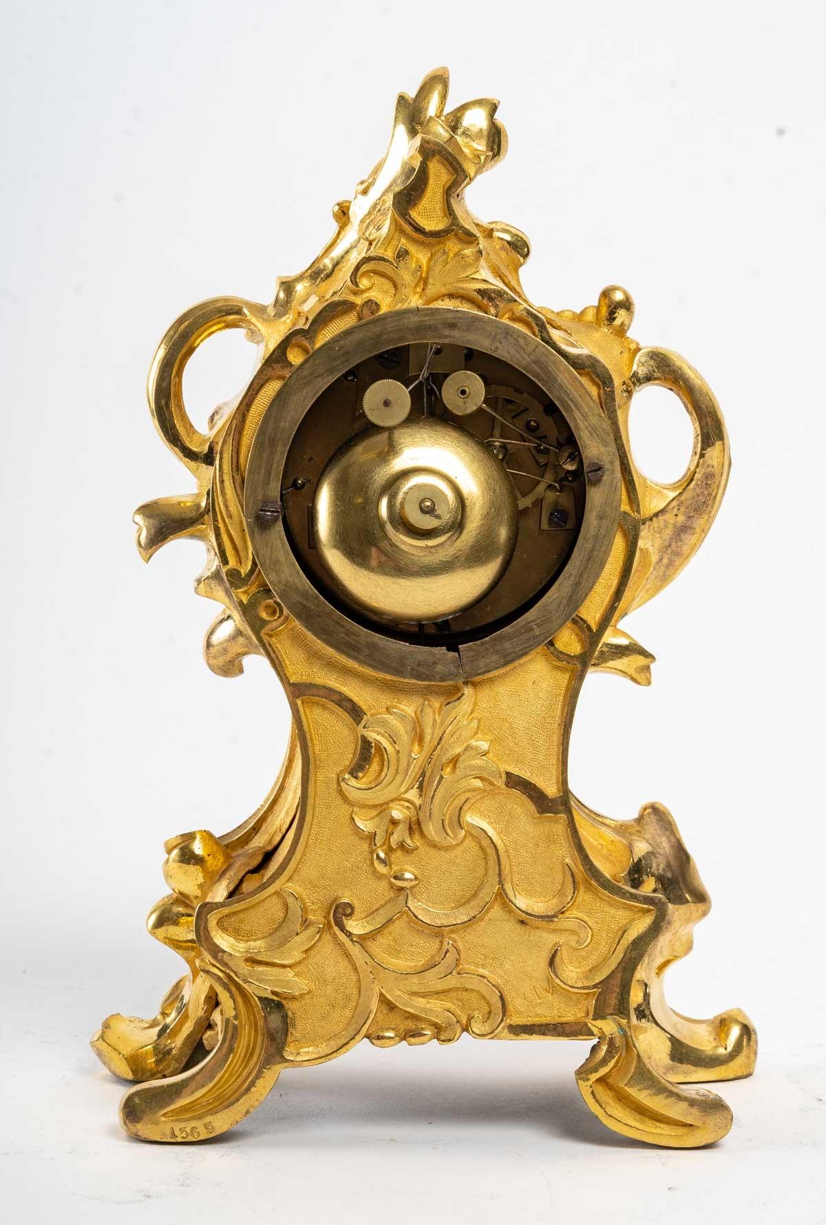 Gilt Gilded Bronze Mantel Set, Louis XV Style
