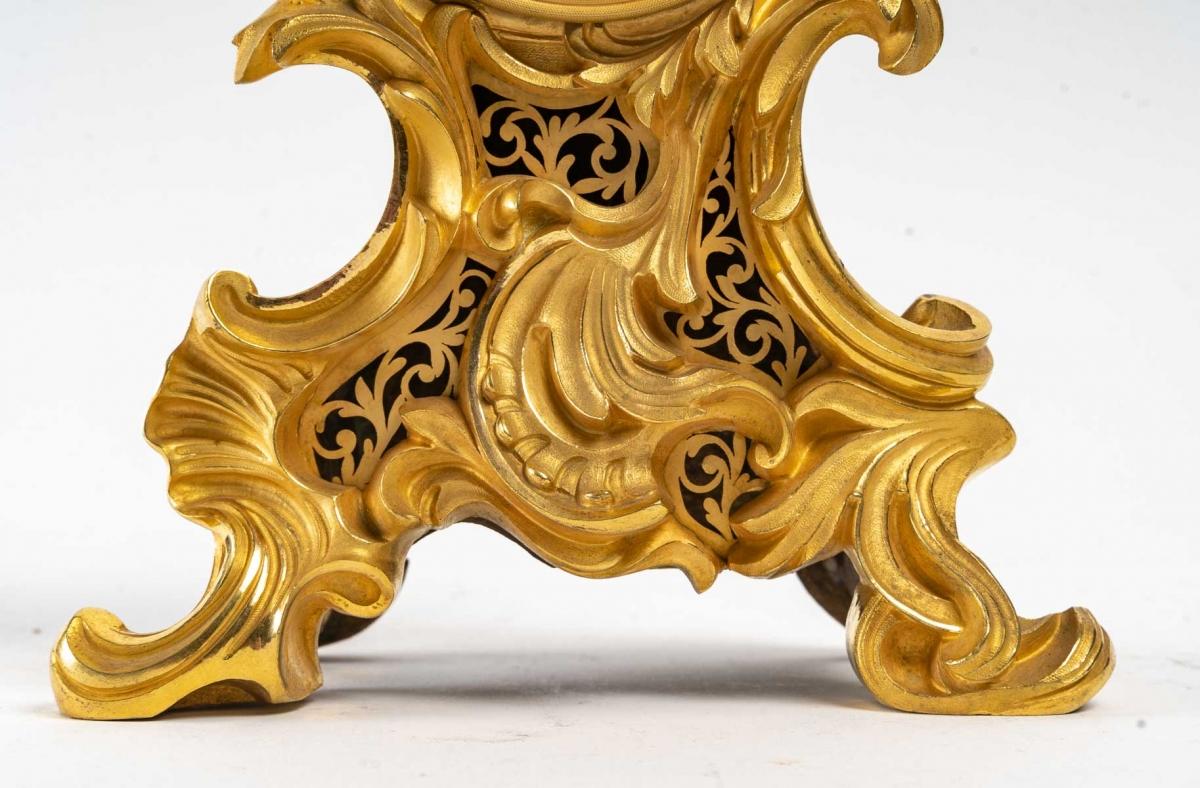 19th Century Gilded Bronze Mantel Set, Louis XV Style