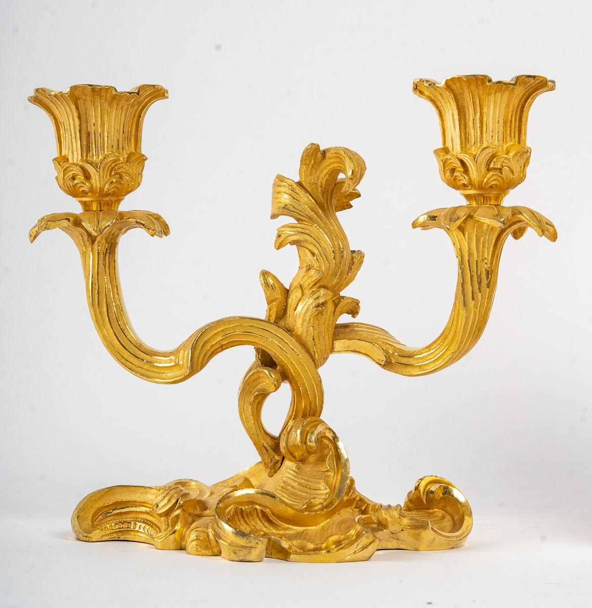 Gilded Bronze Mantel Set, Louis XV Style 1