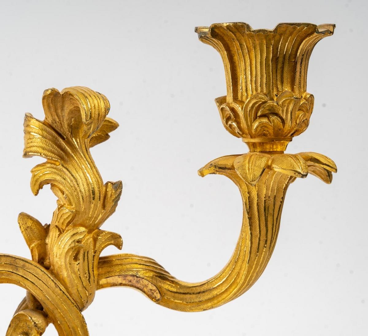 Gilded Bronze Mantel Set, Louis XV Style 3