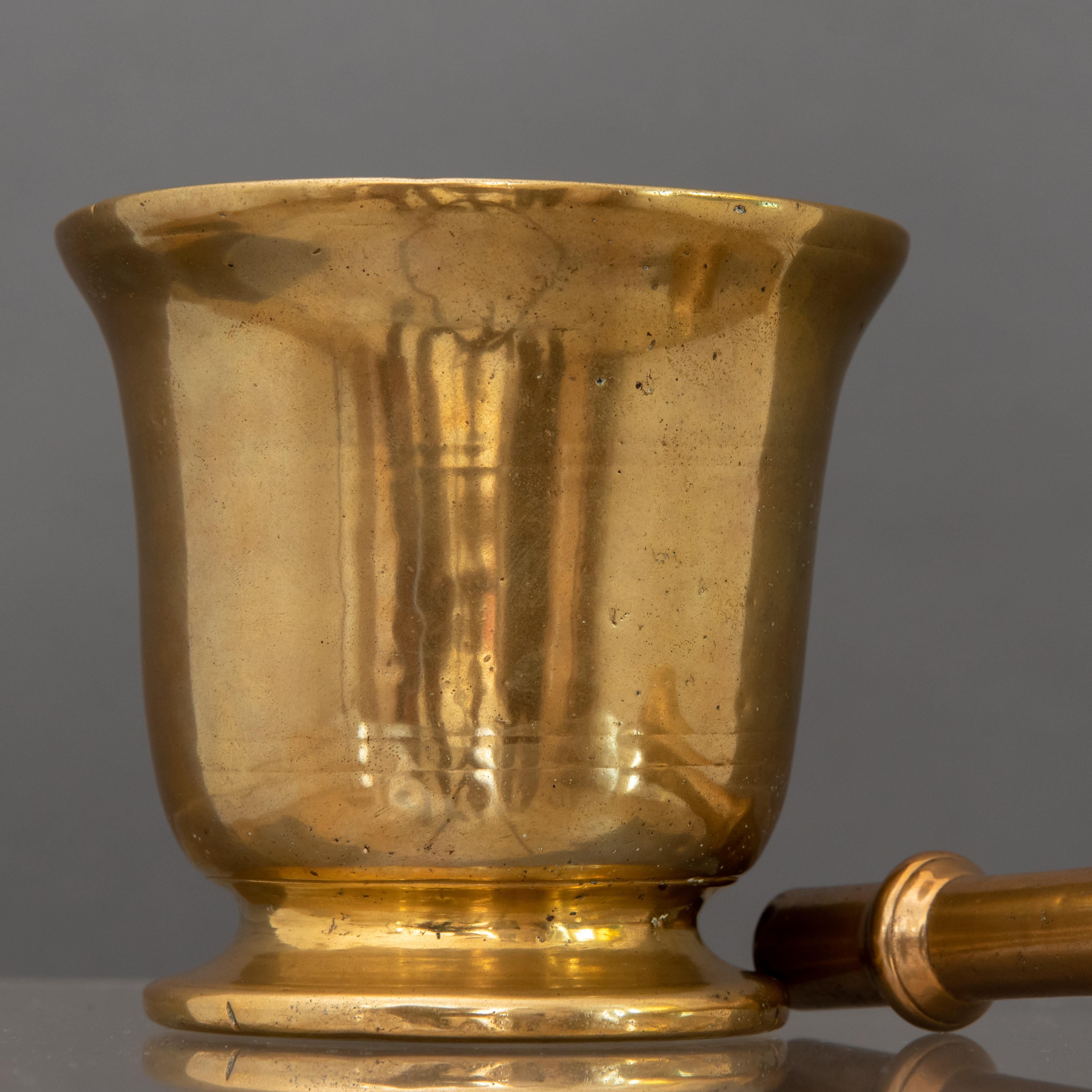 Late 18th Century Period Italian Gilded Bronze Mortar with Pestle