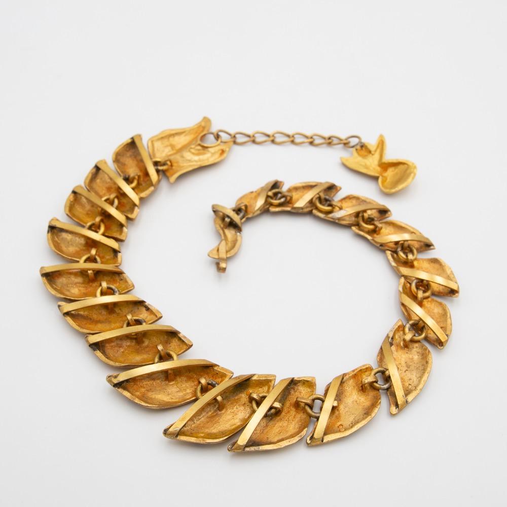 Mid-20th Century Gilded Bronze Necklace with Enamel Decoration, La Femme du Dragon, Line Vautrin