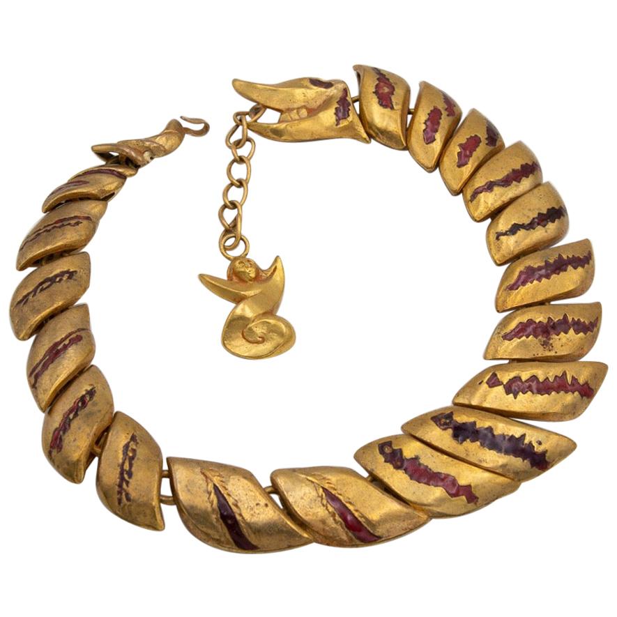 Gilded Bronze Necklace with Enamel Decoration, La Femme du Dragon, Line Vautrin