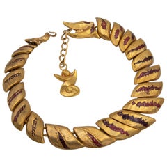 Vintage Gilded Bronze Necklace with Enamel Decoration, La Femme du Dragon, Line Vautrin