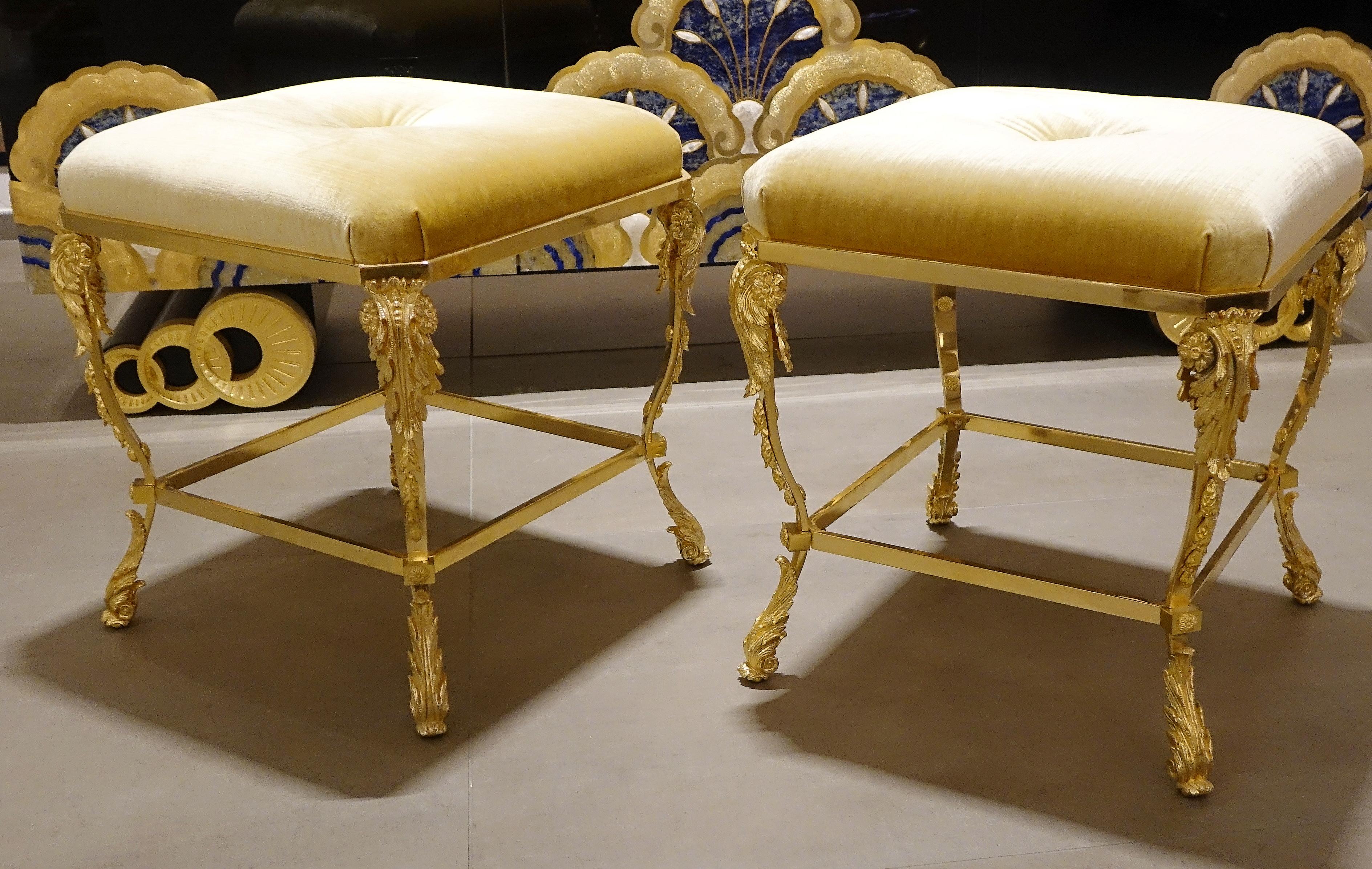 Gilded Bronze Poufs Stools In New Condition In Milano, IT