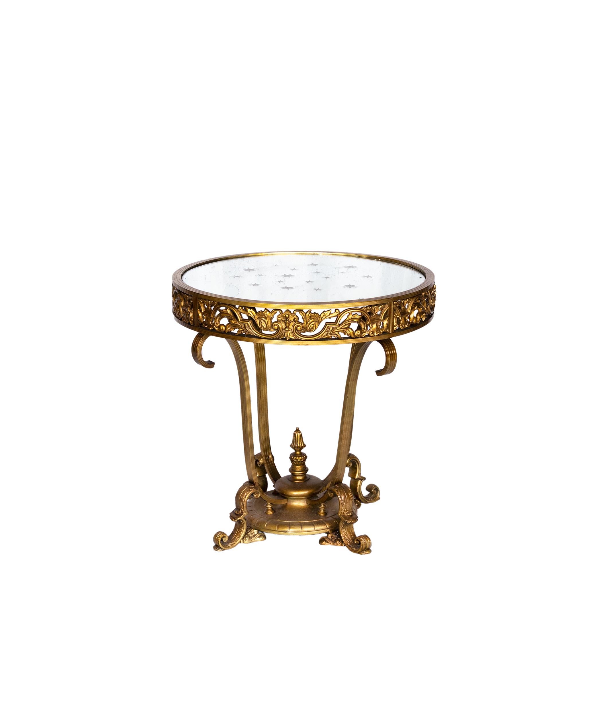 Mid-20th Century Gilded Bronze Round Glass Table, Louis XV, 20th Century For Sale