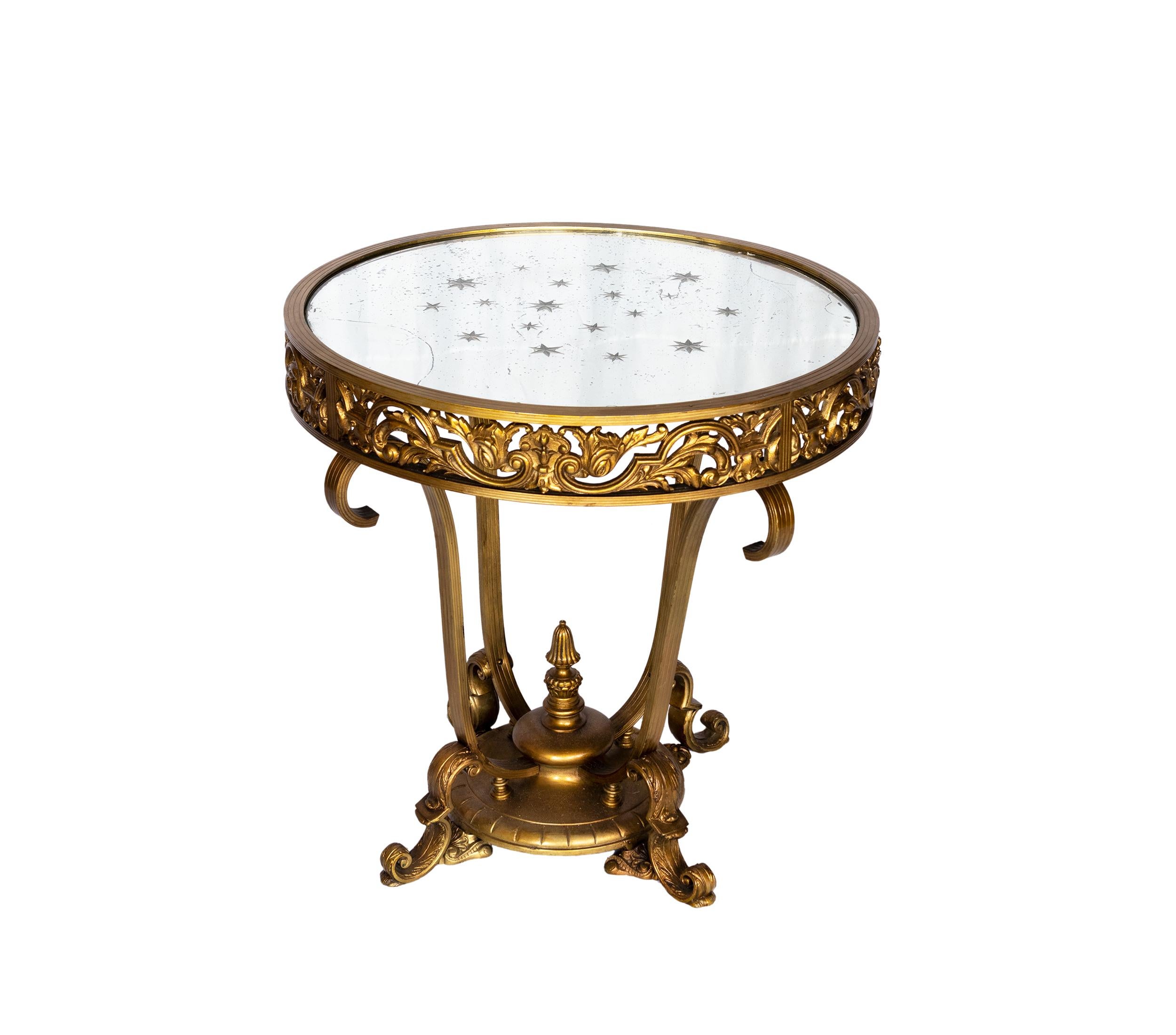 Brass Gilded Bronze Round Glass Table, Louis XV, 20th Century For Sale