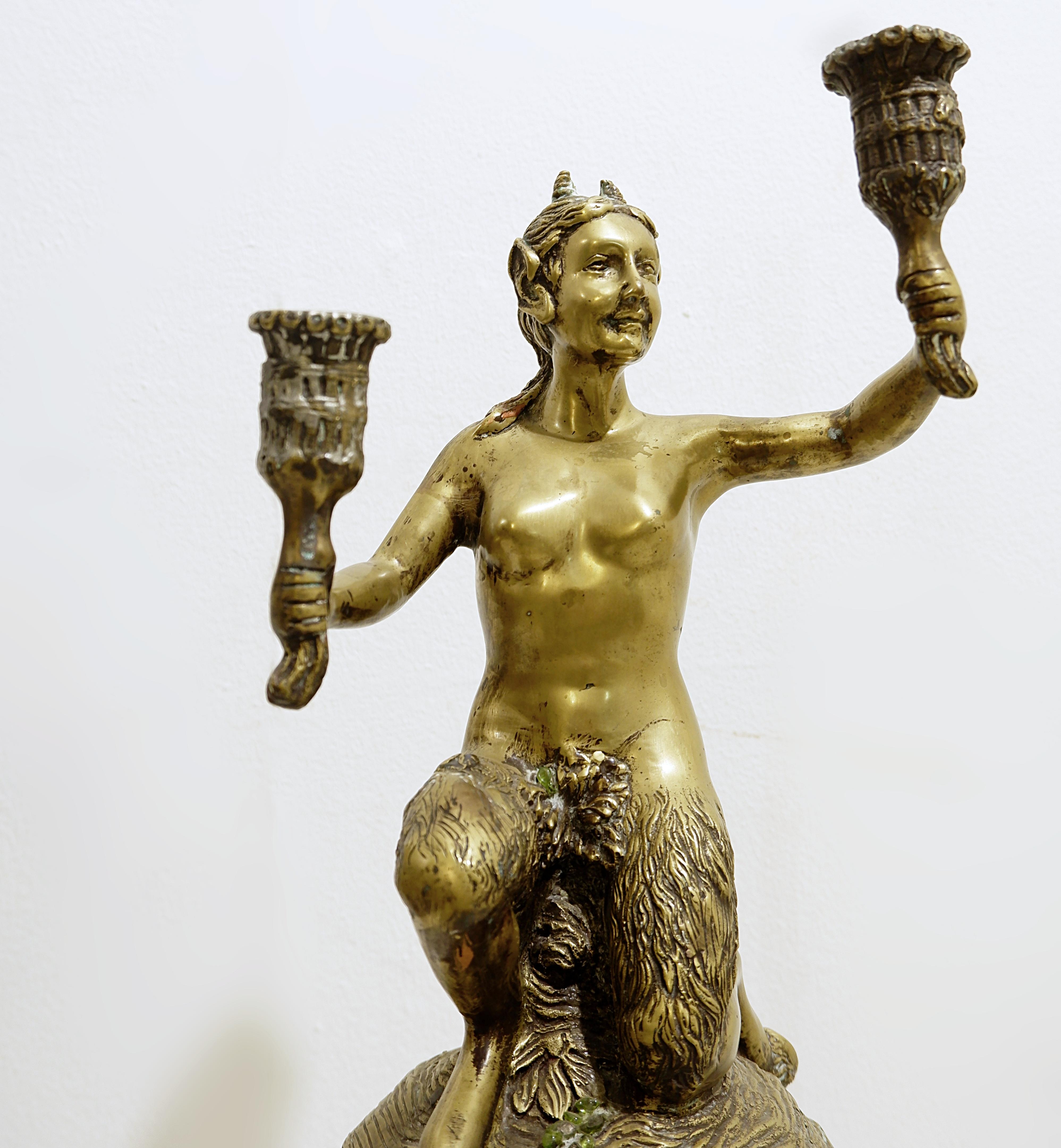 Gilded Bronze Satyr Couple Candle Holders For Sale 12