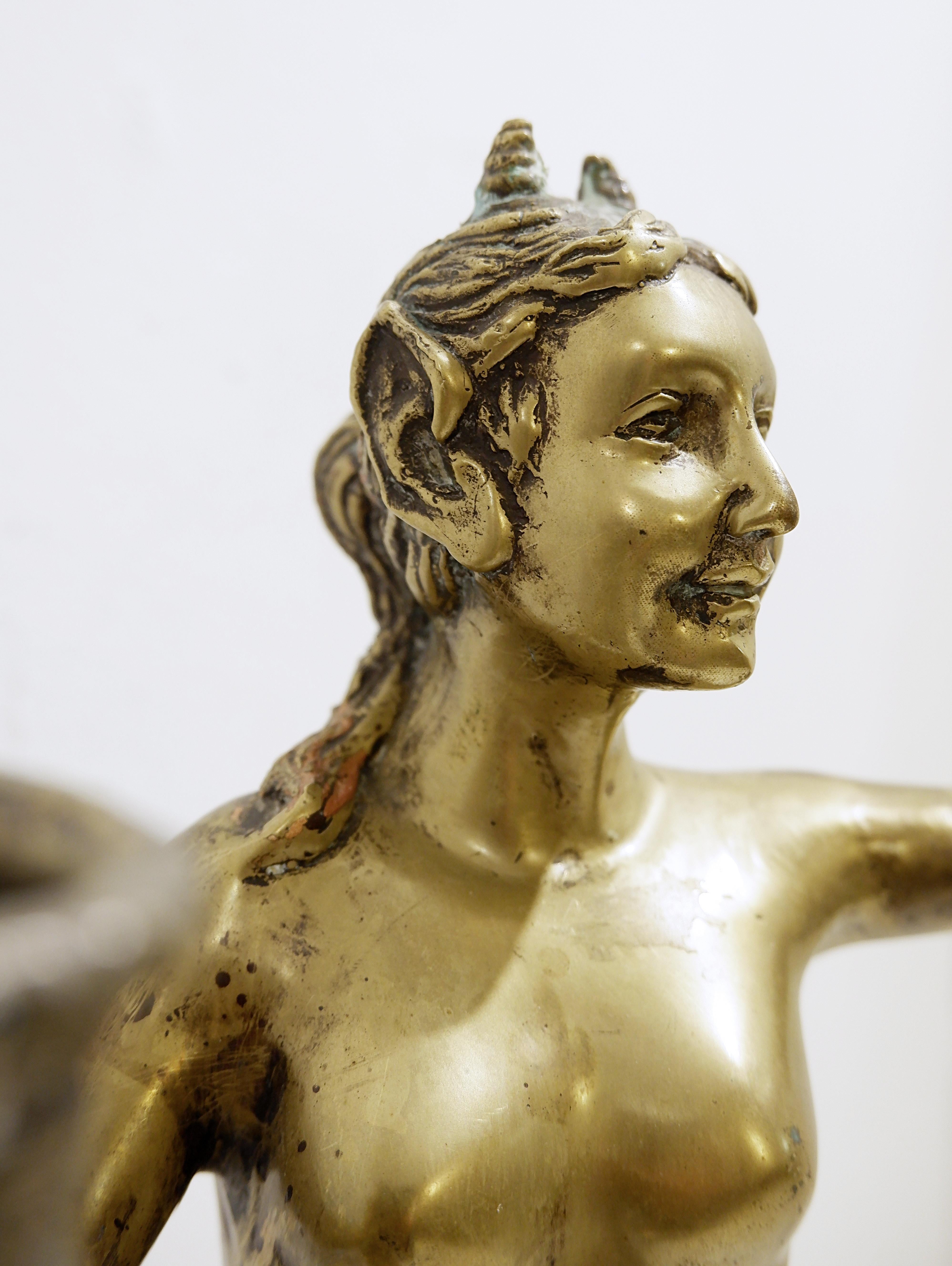 Gilded Bronze Satyr Couple Candle Holders For Sale 2