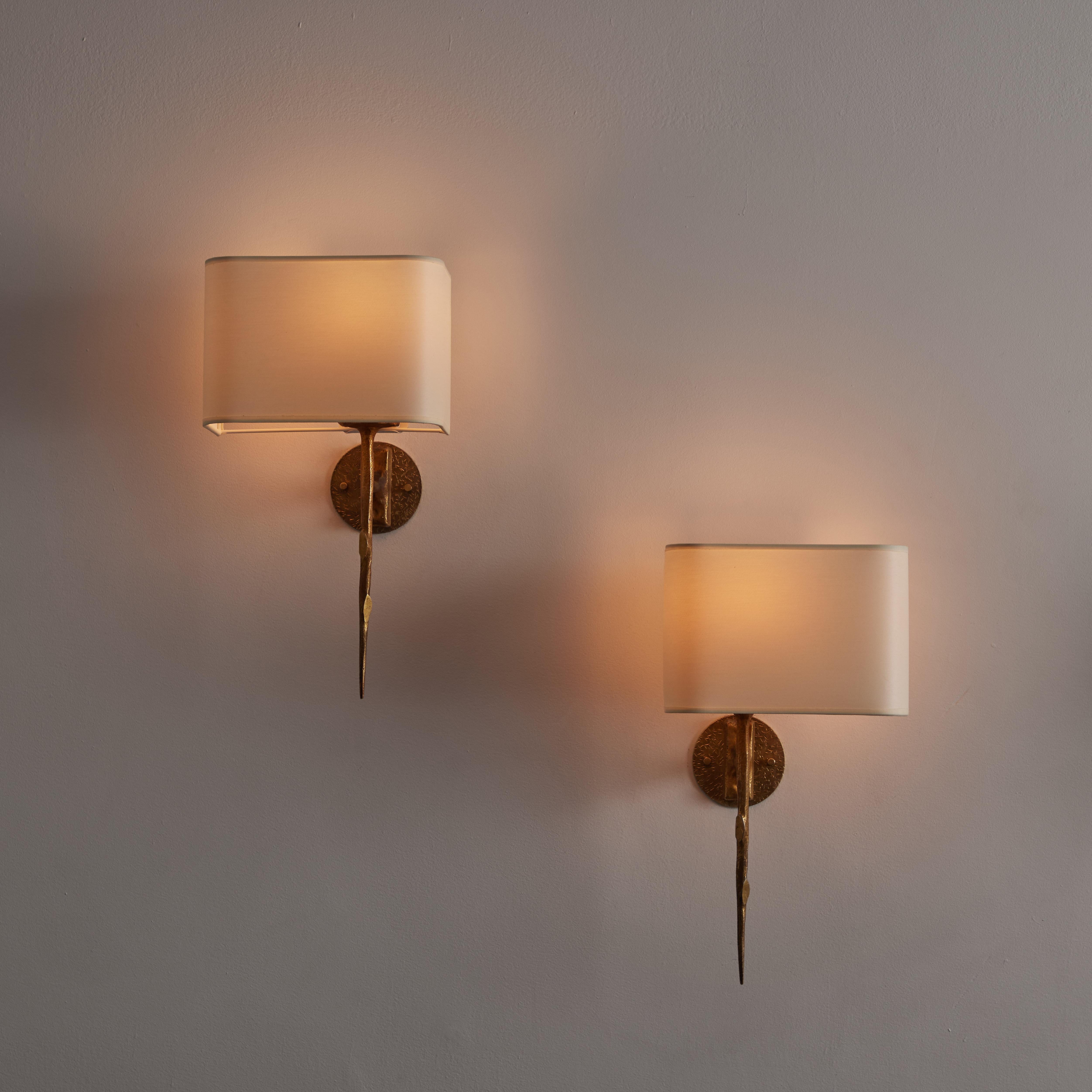 Mid-Century Modern Gilded Bronze Sconces by Maison Arlus For Sale