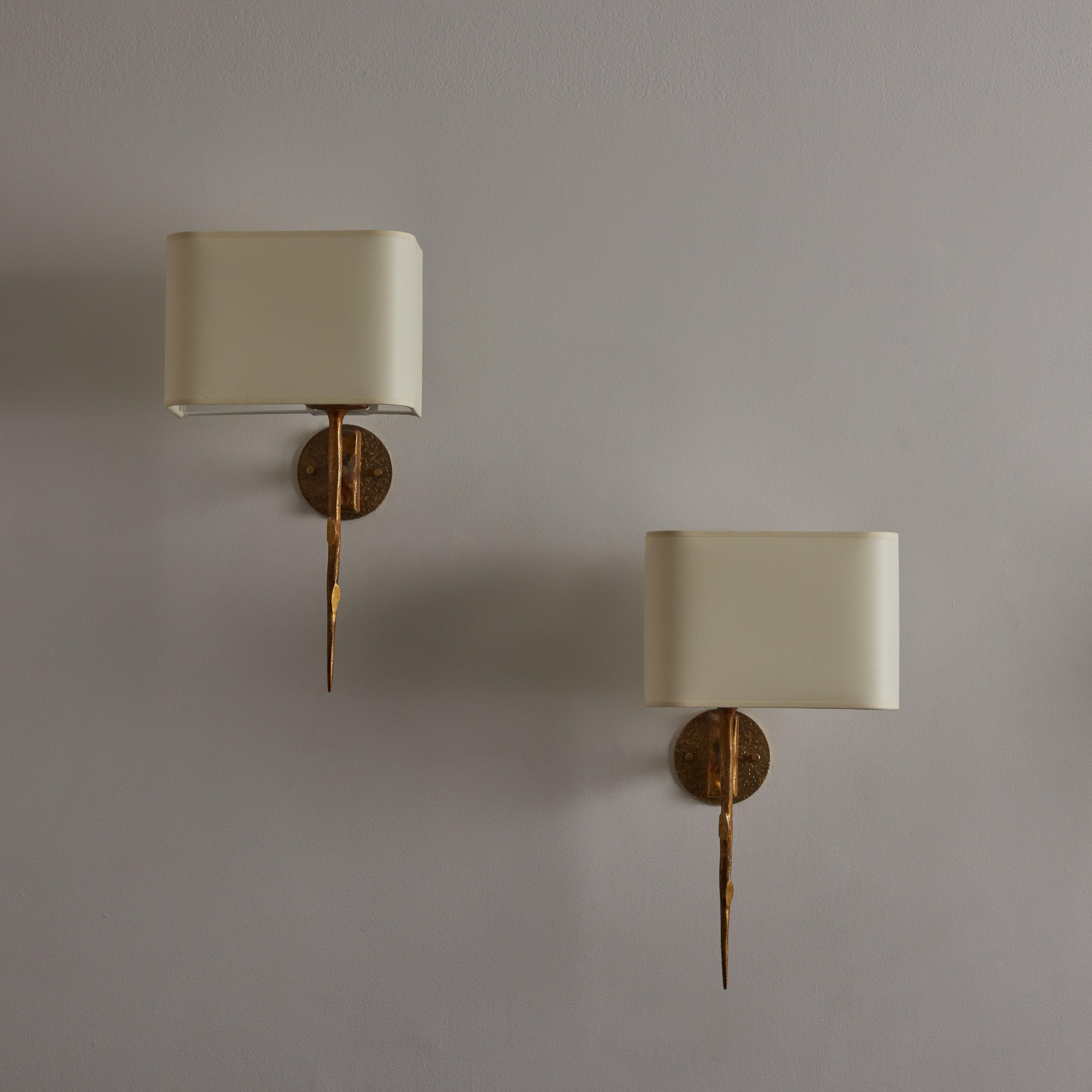 French Gilded Bronze Sconces by Maison Arlus For Sale