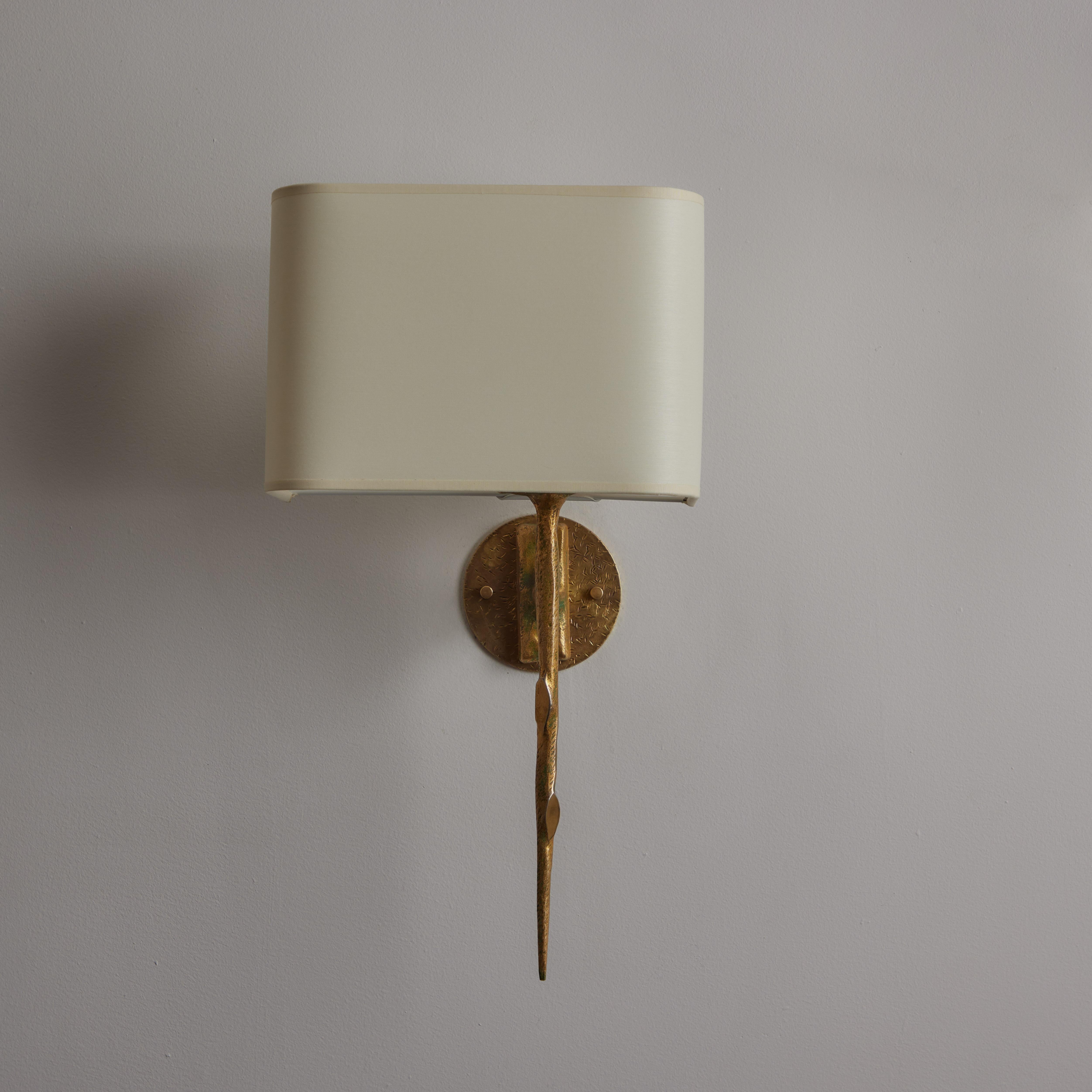 Hammered Gilded Bronze Sconces by Maison Arlus For Sale