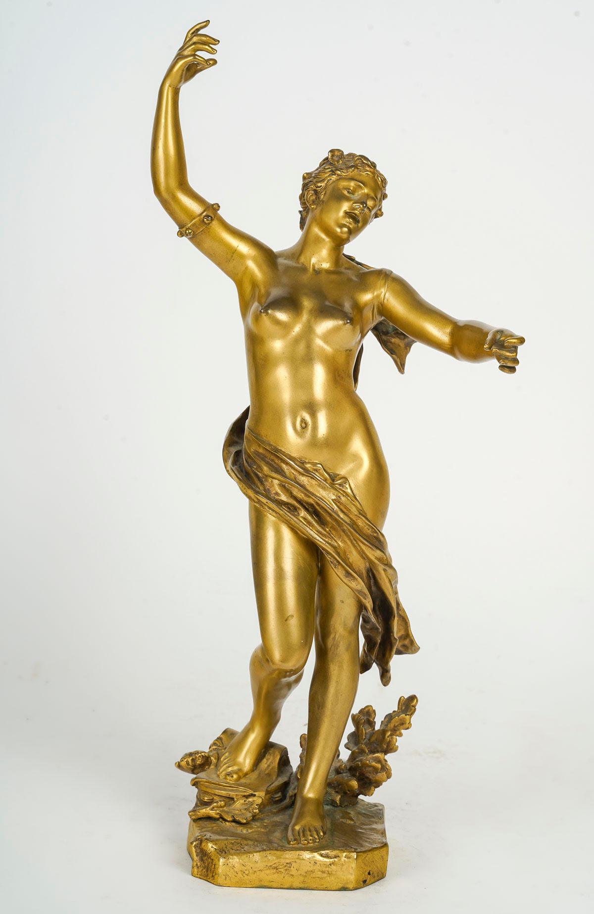 Gilded bronze sculpture by Felix Charpentier, 19th century, Napoleon III period.

A Napoleon III period sculpture by Felix Charpentier of a draped woman in gilt bronze.
h: 40cm, w: 19cm, d: 15cm