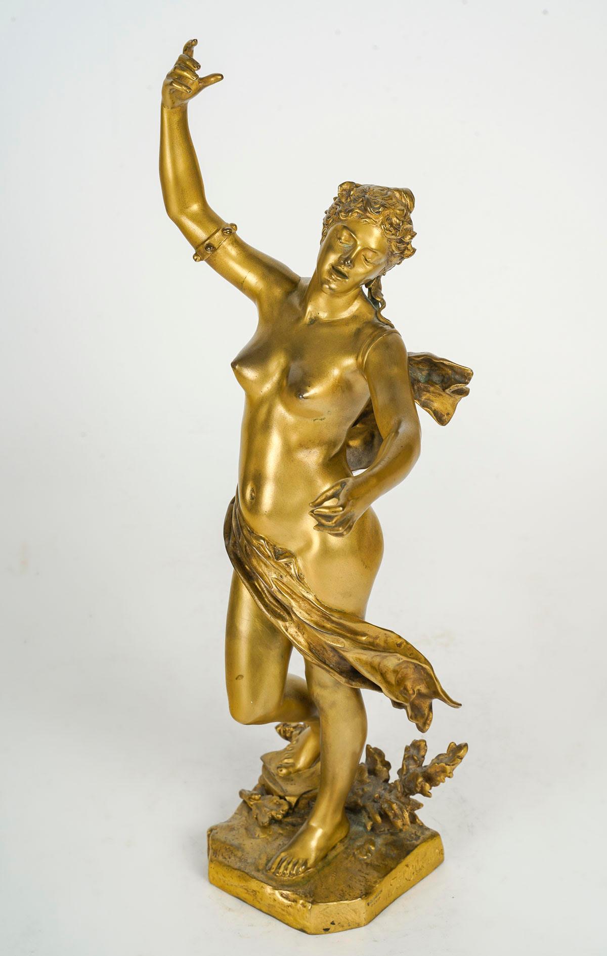French Gilded Bronze Sculpture by Felix Charpentier, 19th Century, Napoleon III Period. For Sale