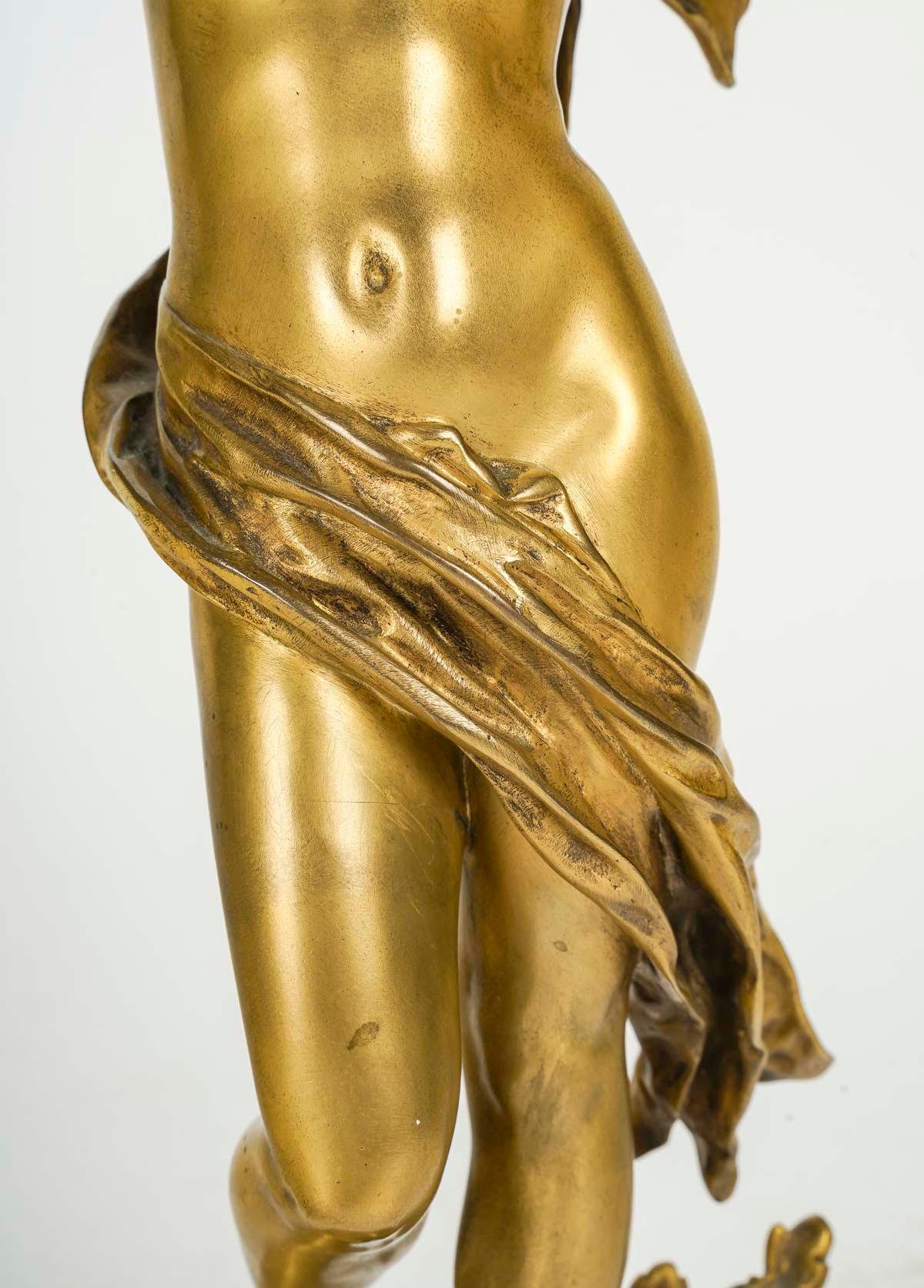 French Gilded Bronze Sculpture by Felix Charpentier, 19th Century, Napoleon III Period. For Sale