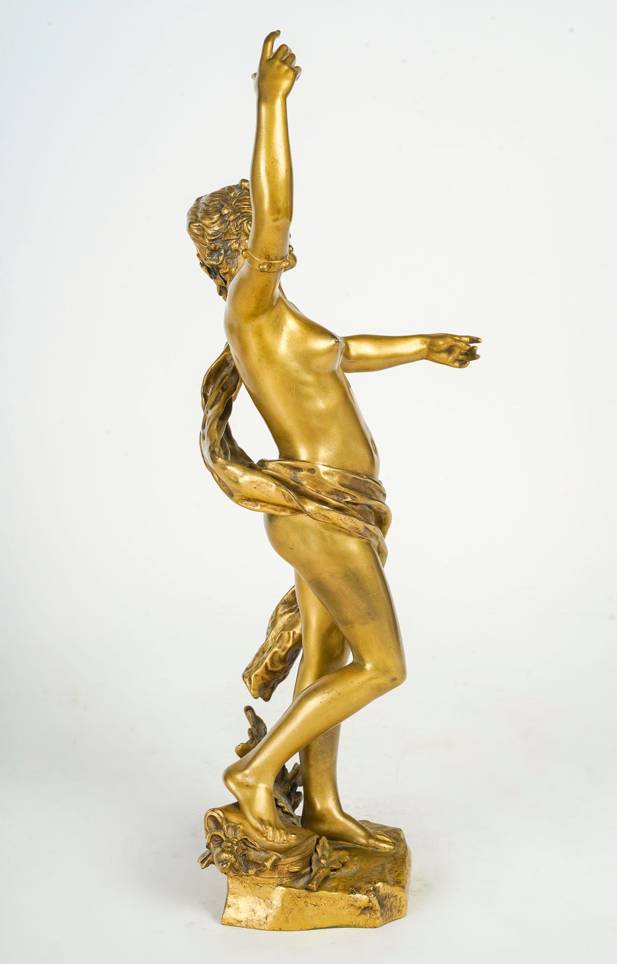 Gilded Bronze Sculpture by Felix Charpentier, 19th Century, Napoleon III Period. In Good Condition For Sale In Saint-Ouen, FR