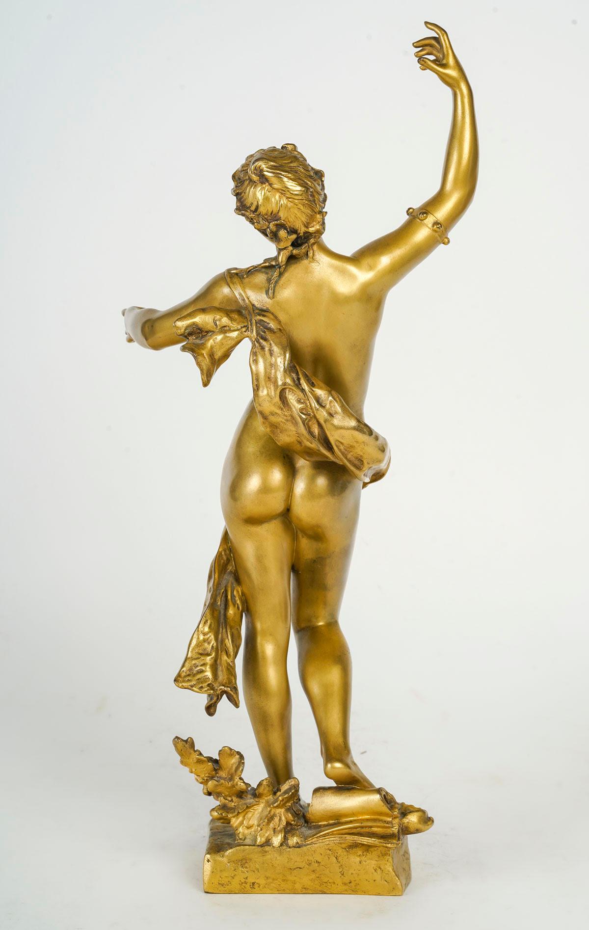 Gilded Bronze Sculpture by Felix Charpentier, 19th Century, Napoleon III Period. For Sale 3