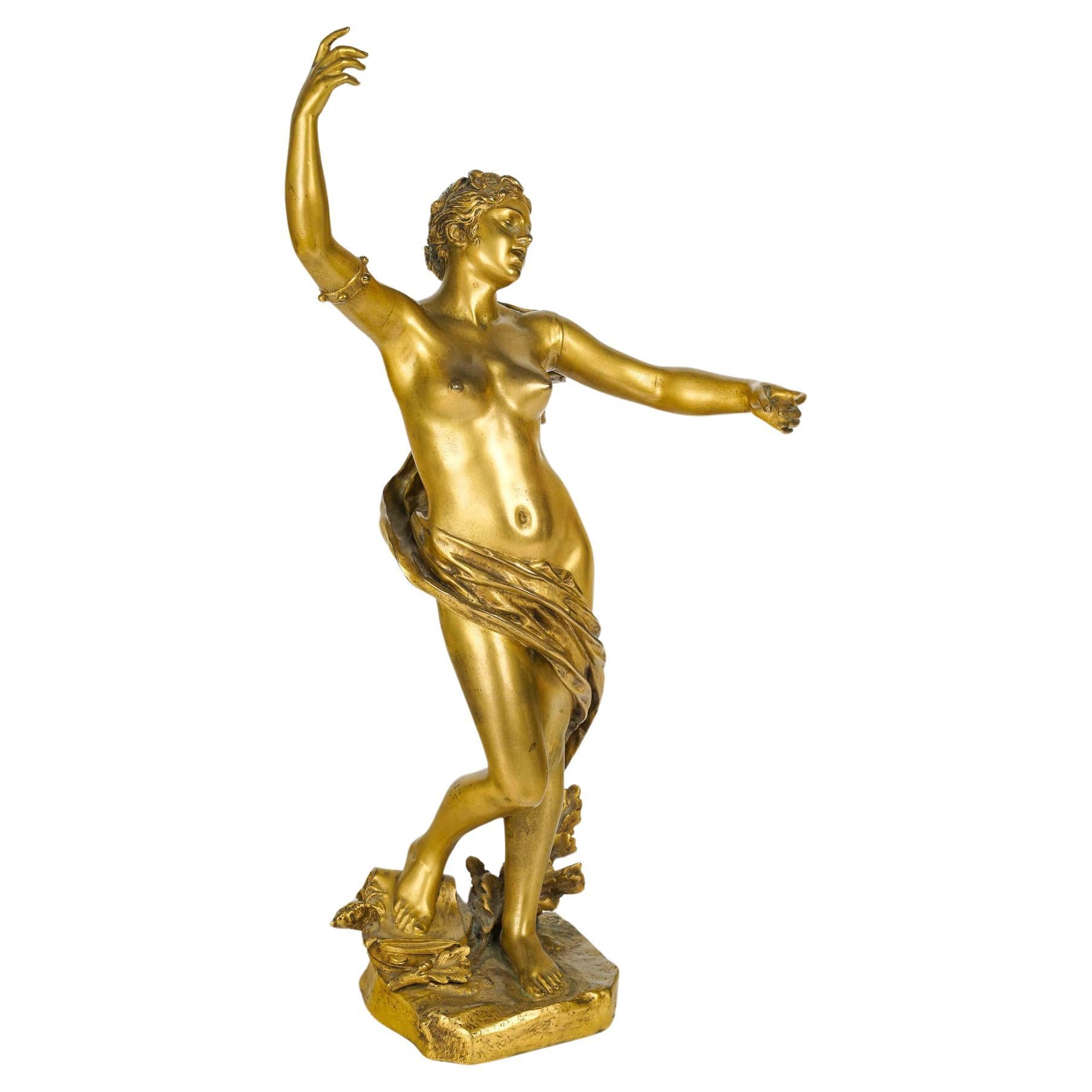 Gilded Bronze Sculpture by Felix Charpentier, 19th Century, Napoleon III Period. For Sale