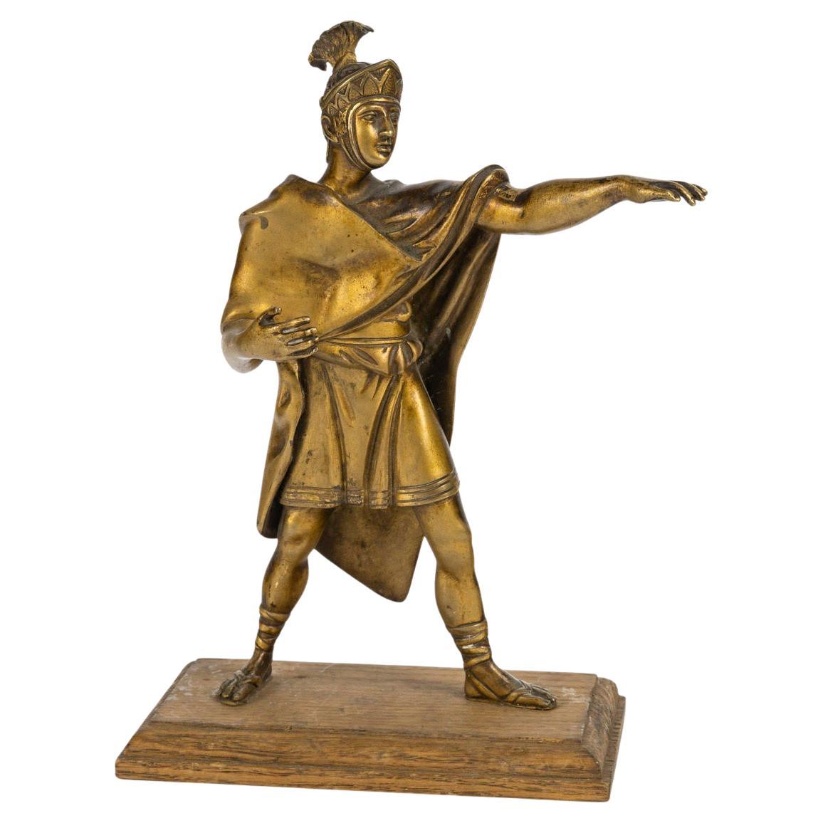 Scultura in bronzo dorato di un romano, XX secolo, stile greco-romano.