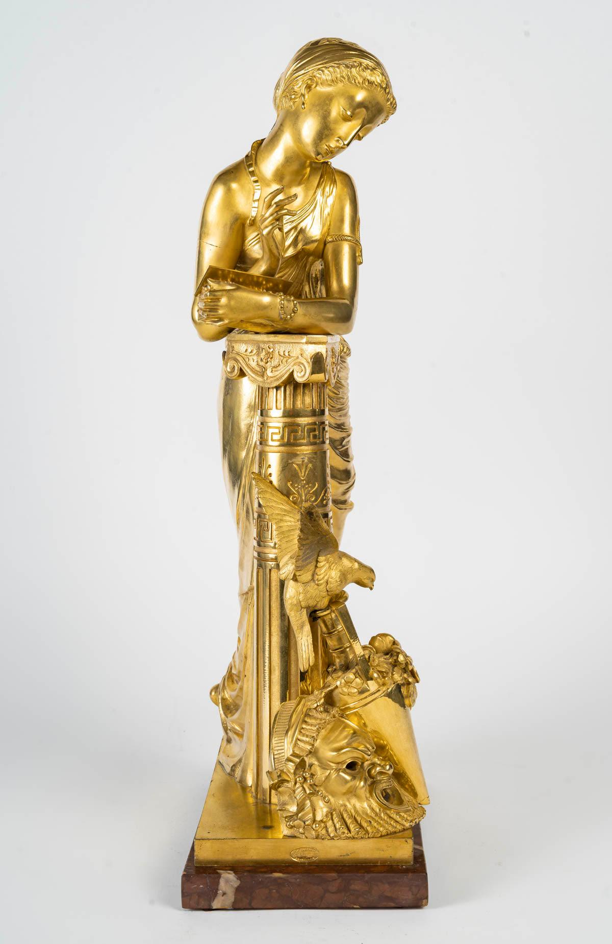 Sculpture de Pandora en bronze doré, période Napoléon III, XIXe siècle. Bon état à Saint-Ouen, FR